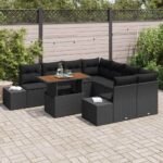 Garden Dining Set with Cushion 9 pcs Black and Brown