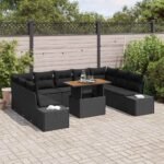 Garden Dining Set with Cushion 10 pcs Black and Brown