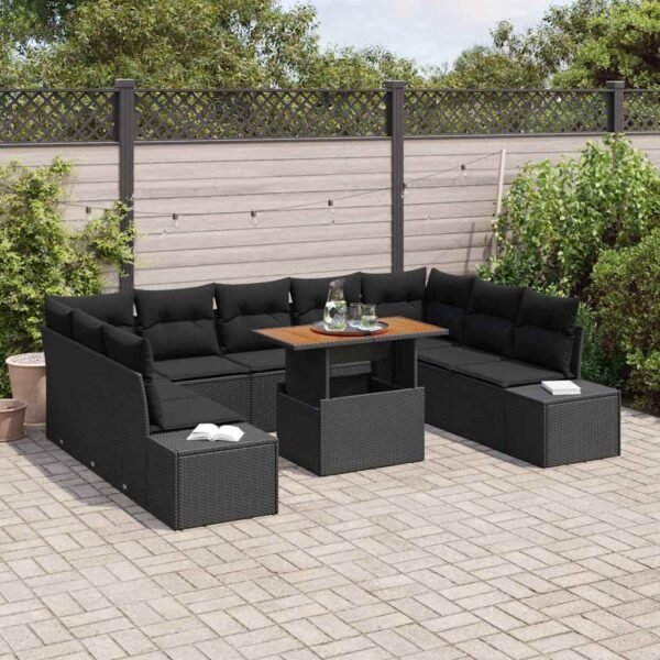 Garden Dining Set with Cushion 10 pcs Black and Brown
