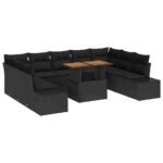 Garden Dining Set with Cushion 10 pcs Black and Brown