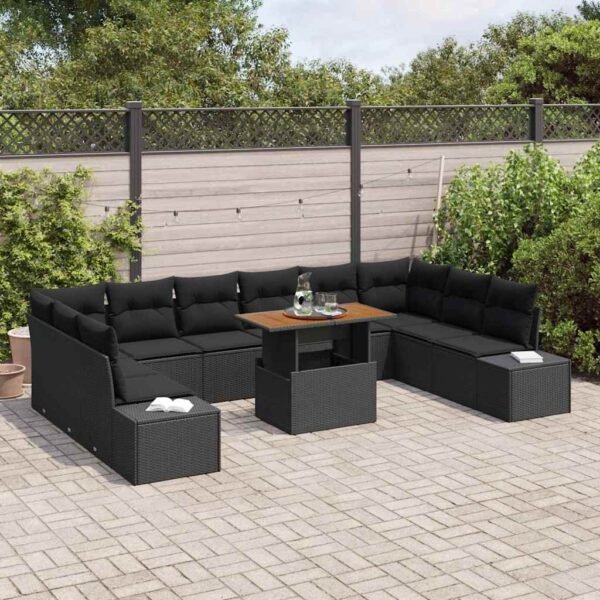 Garden Sofa Set with Cushion 11 pcs Black and Brown