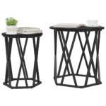 Coffee Table 2 pcs Black Oak Engineered wood and steel