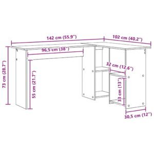 Desk with Shelf Sonoma Oak 142 x 102 x 73 cm Engineered Wood