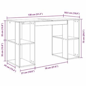 Desk with Shelf White 130 x 50.5 x 75 cm Engineered Wood