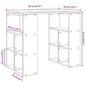 Desk with Shelf White 90 x 50 x 75 cm Engineered Wood