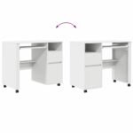 Desk with Wheels White 91 x 50 x 77 cm Engineered Wood