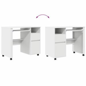 Desk with Wheels White 91 x 50 x 77 cm Engineered Wood