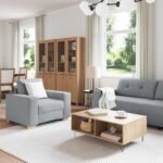 Sofa 3 pcs Light Grey 221 x 80 x 80 cm Linen-blend fabric