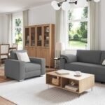 Sofa 3 pcs Dark Grey 219 x 80 x 82 cm Linen-blend fabric