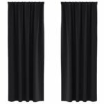 Blackout Curtains with Rings 2 pcs Black 245 x 140 cm Polyester