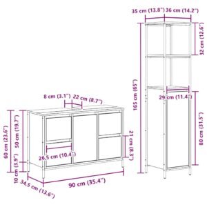Bathroom Furniture Set with Drawer with Shelf 2 pcs Black oak