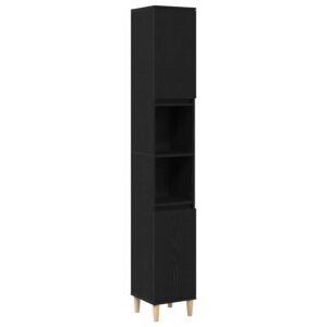Bathroom Cabinet Black Oak 30 x 30 x 190 cm Engineered Wood