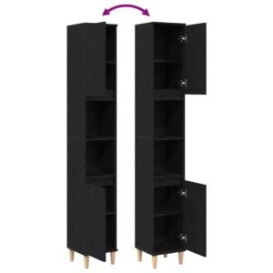 Bathroom Cabinet Black Oak 30 x 30 x 190 cm Engineered Wood