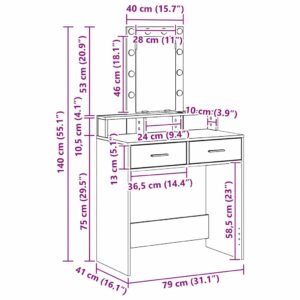 Dressing Table White 79 x 41 x 140 cm Engineered Wood
