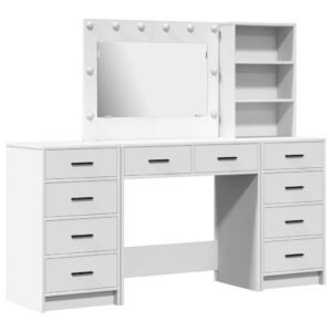 Dressing Table with Mirror Lights 3 pcs White Engineered Wood