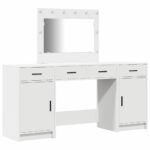 Dressing Table with Mirror Lights 3 pcs White Engineered Wood