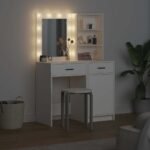 Dressing Table Set with LED 2 pcs White Engineered Wood