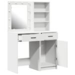 Dressing Table Set with LED 2 pcs White Engineered Wood