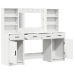 Dressing Table Set with LED 3 pcs White Engineered Wood