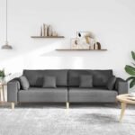 Sofa with Cushion Dark Grey 250 x 77 x 76 cm Fabric