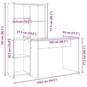 Desk with Shelf Artisan Oak 138,5 x 55 x 143 cm Engineered Wood