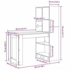 Desk with Shelf Sonoma Oak 122 x 67 x 145 cm Engineered Wood