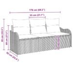 Garden Sofa Set with Cushion 3 pcs Grey Poly Rattan