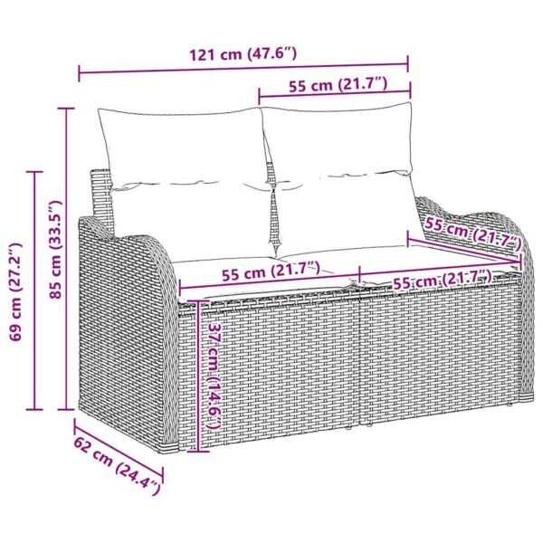 Garden Sofa Set with Cushion 3 pcs Grey Poly Rattan