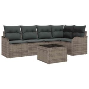 Garden Sofa Set with Cushion 6 pcs Grey Poly rattan