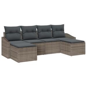 Sofa Set with Cushion 6 pcs Grey Poly Rattan