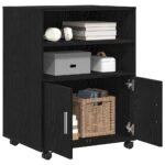 Cabinet with Shelf with Wheel Black Oak 60 x 48 x 74.5 cm