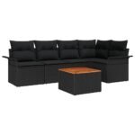 Garden Sofa Set with Cushion 6 pcs Black Poly Rattan