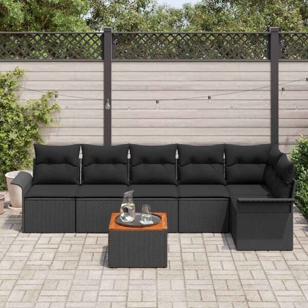 Garden Sofa Set with Cushion 7 pcs Black Poly Rattan
