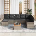 Garden Sofa Set with Cushion 9 pcs Grey Poly Rattan