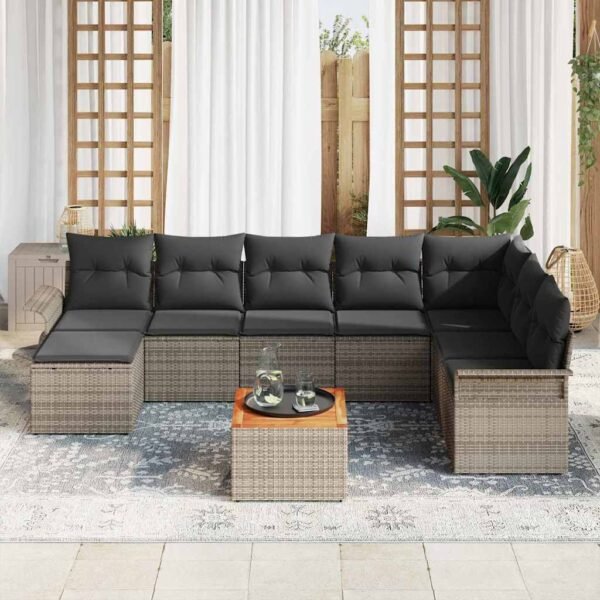 Garden Sofa Set with Cushion 9 pcs Grey Poly Rattan