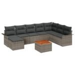 Garden Sofa Set with Cushion 9 pcs Grey Poly Rattan