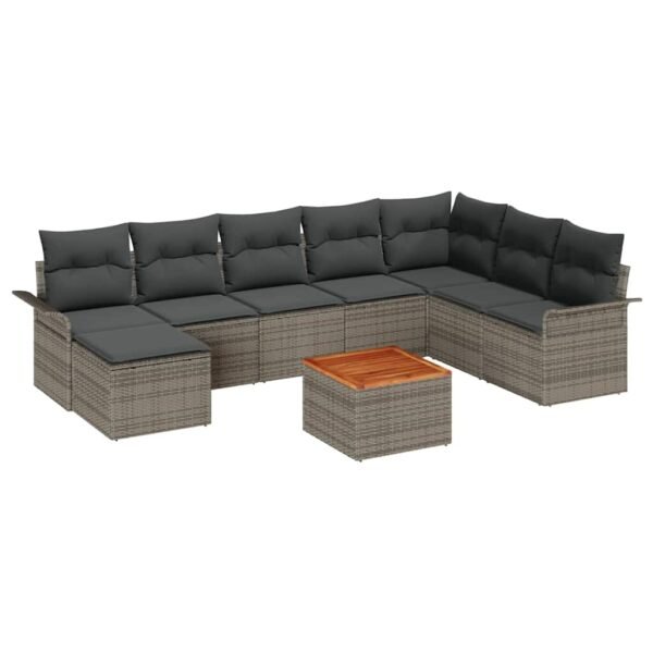 Garden Sofa Set with Cushion 9 pcs Grey Poly Rattan