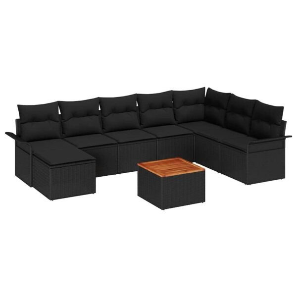 Garden Sofa Set with Cushion 9 pcs Black Poly Rattan