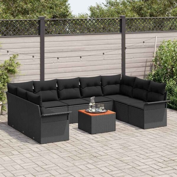 Garden Sofa Set with Cushion 10 pcs Black Poly Rattan