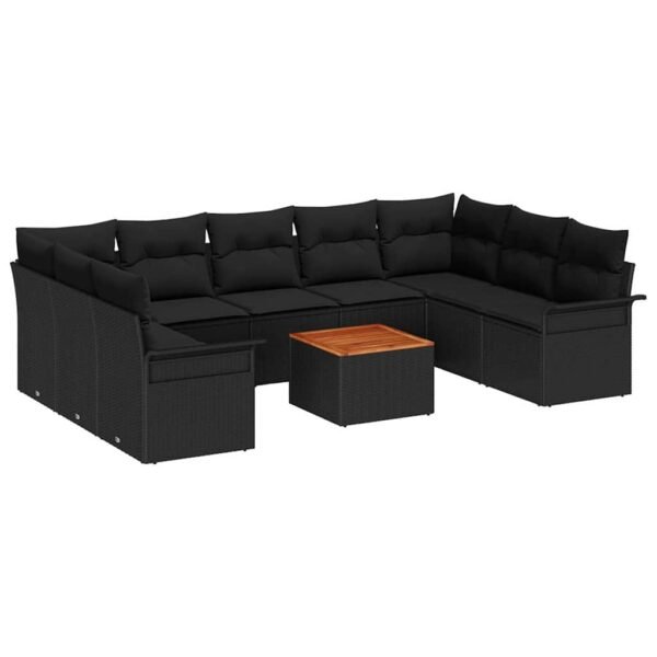 Garden Sofa Set with Cushion 10 pcs Black Poly Rattan