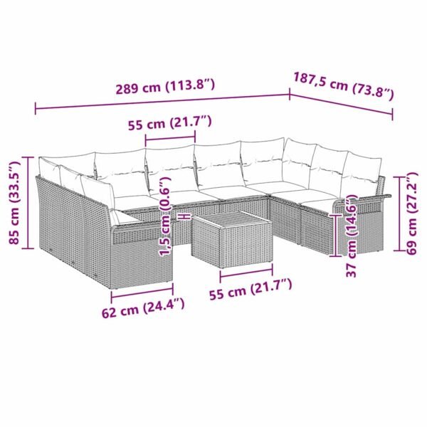 Garden Sofa Set with Cushion 10 pcs Black Poly Rattan