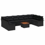 Garden Sofa Set with Cushion 11 pcs Black Poly Rattan