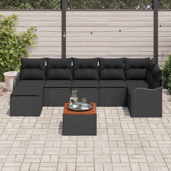 Garden Sofa Set with Cushion 8 pcs Black Poly Rattan