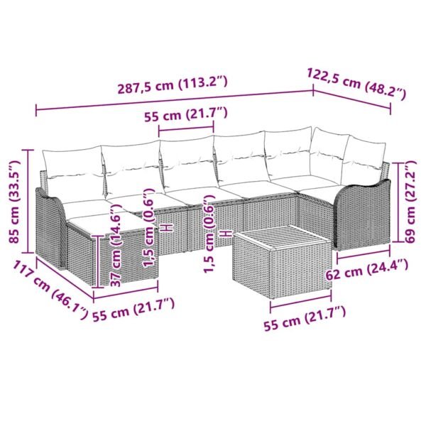 Garden Sofa Set with Cushion 8 pcs Black Poly Rattan