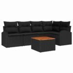 Garden Sofa Set with Cushion 6 pcs Black Poly Rattan