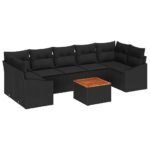 Garden Sofa Set with Cushion 8 pcs Black Poly Rattan