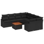 Garden Sofa Set with Cushion 9 pcs Black Poly Rattan