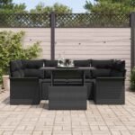 Garden Sofa Set with Cushion 7 pcs Black Poly rattan