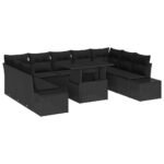 Garden Sofa Set with Cushion 10 pcs Black Poly Rattan