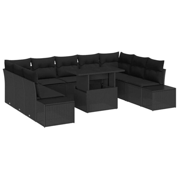Garden Sofa Set with Cushion 10 pcs Black Poly Rattan
